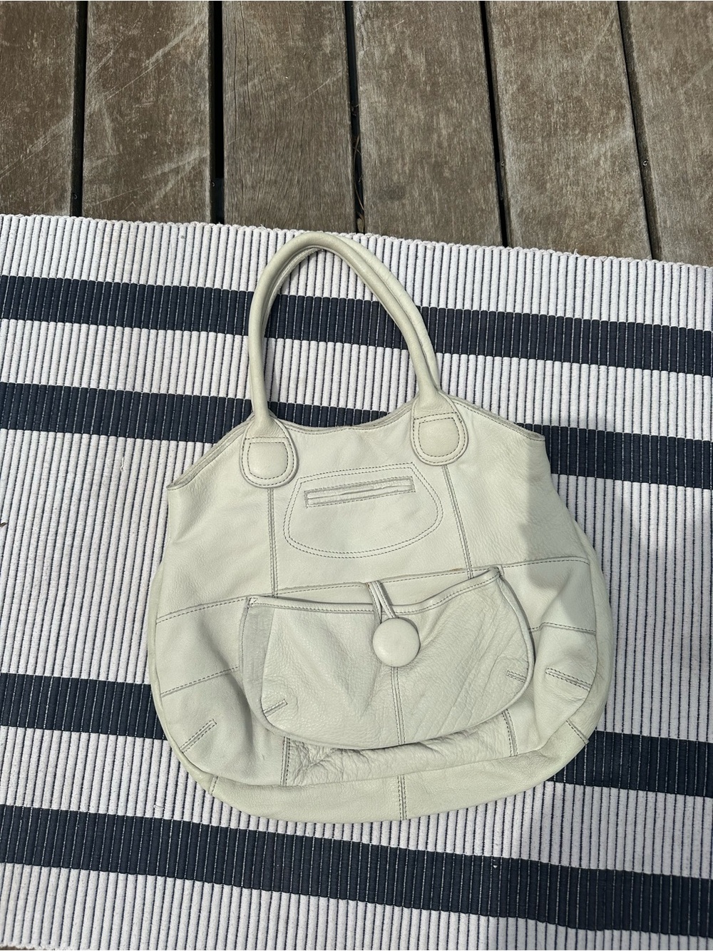 Women's Cream Leather shoulder Bag with Front Pocket